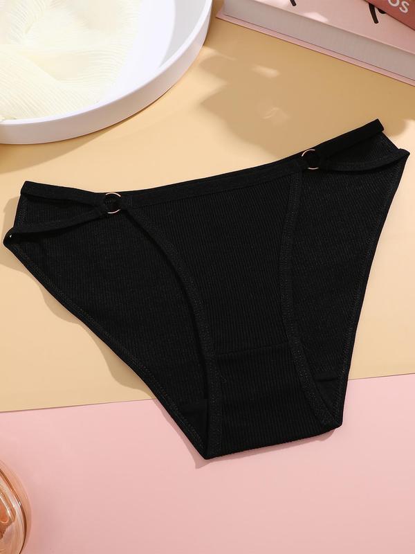 Women's 5pcs Plain O-ring Linked Cut Out Knickers, Casual Soft Comfy Breathable Panties for Daily Wear, Women's Underwear for All Seasons