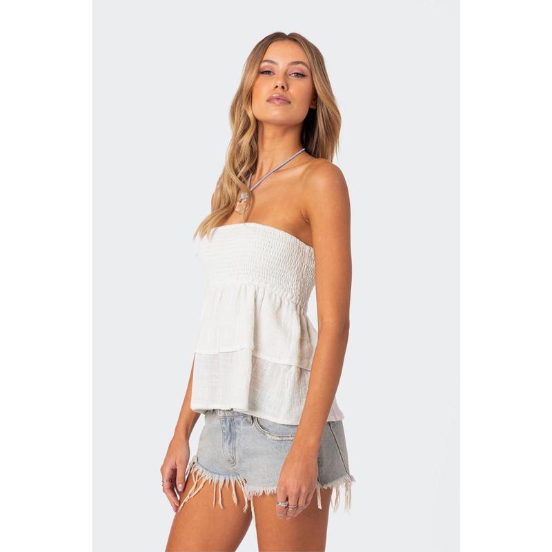 Harleigh Ruffled Linen Look Tube Top