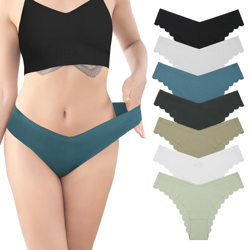 LEVAO Women Seamless Hipster Cheeky Bikini No Show Underwear Sexy Stretch V-Waist Hipster Wavy Sides Invisible Panties 7 Pack Breathable Nylon