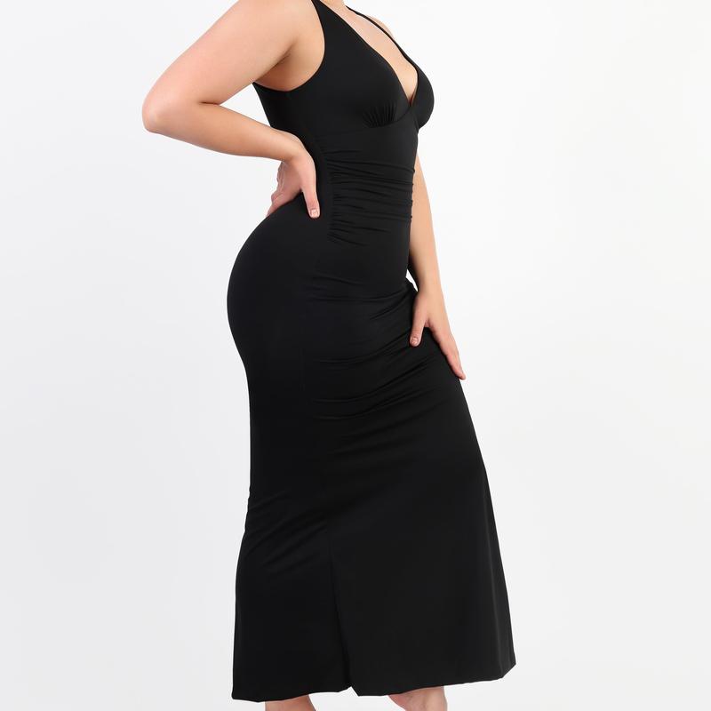 Shapellx  Premium Seamless Full Length Bodysuit & Mermaid Hem Black Shaping Dress