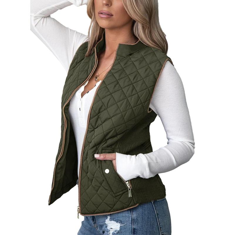 Goranbon Women's Vest Padded Stand Collar Lightweight Outerwear Casual Zip Pocket Quilted Vest Coat for Women