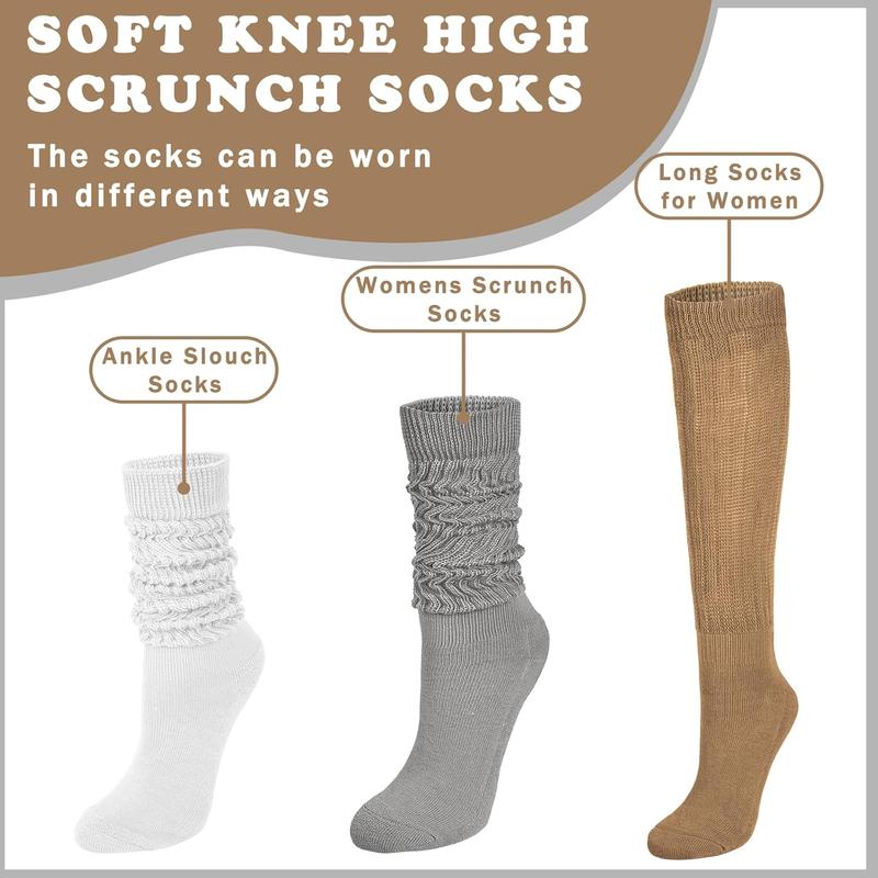 4 Pairs Women Slouch Socks Soft Knee High Scrunch Slouchy Socks Knit Tube Extra Long Socks for Women