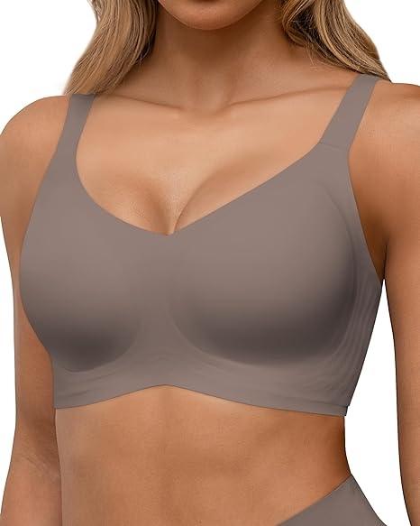 Full Coverage Seamless Wireless Push Up Bra for Women Comfort V Neck Bralettes with Support