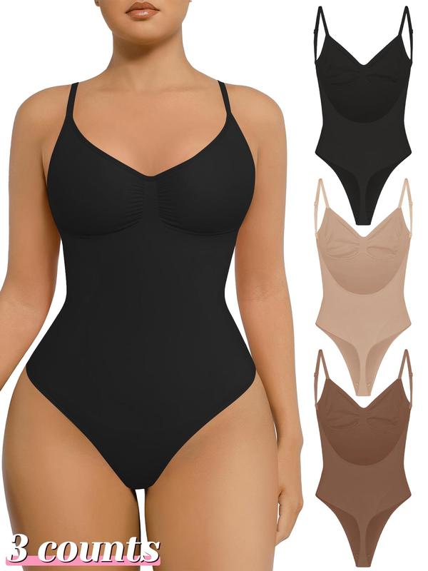 Women's Solid Seamless Backless Shapewear Bodysuit, Comfortable High Elasticity Tummy Control Thong Design Shaper, Women's Shapewear for All Seasons