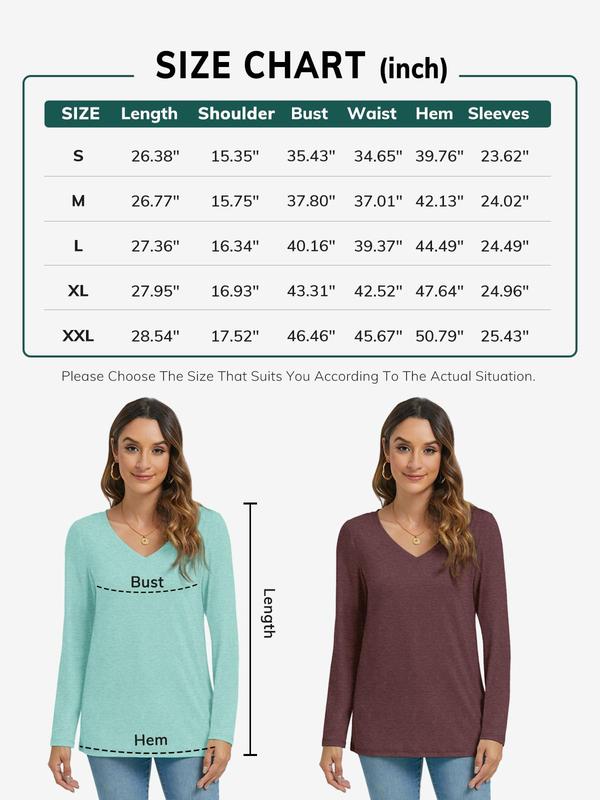 Womens Long Sleeve V Neck Shirts Basic Tee Casual Top Fall Trendy Tunic Outfits Fitted T Shirts Fashion Womenswear Coat Comfy Sleeve  Soft  Shirt