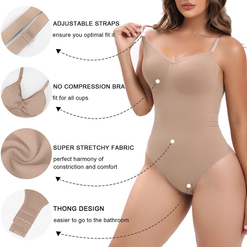 SHAPERX Seamless Bodysuit Tummy Control Shapewear Thong Style Women's Sculpting Snatched Body Suit Womenswear Tops Comfort Medium