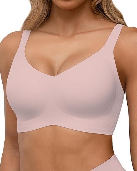 Full Coverage Seamless Wireless Push Up Bra for Women Comfort V Neck Bralettes with Support