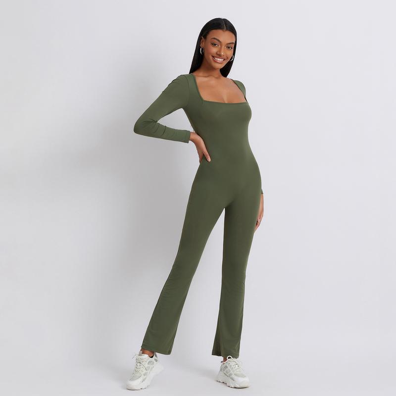 Women Jumpsuit, Long Sleeve Square Neck SolidFit Ladies Fall Romper Clubwear