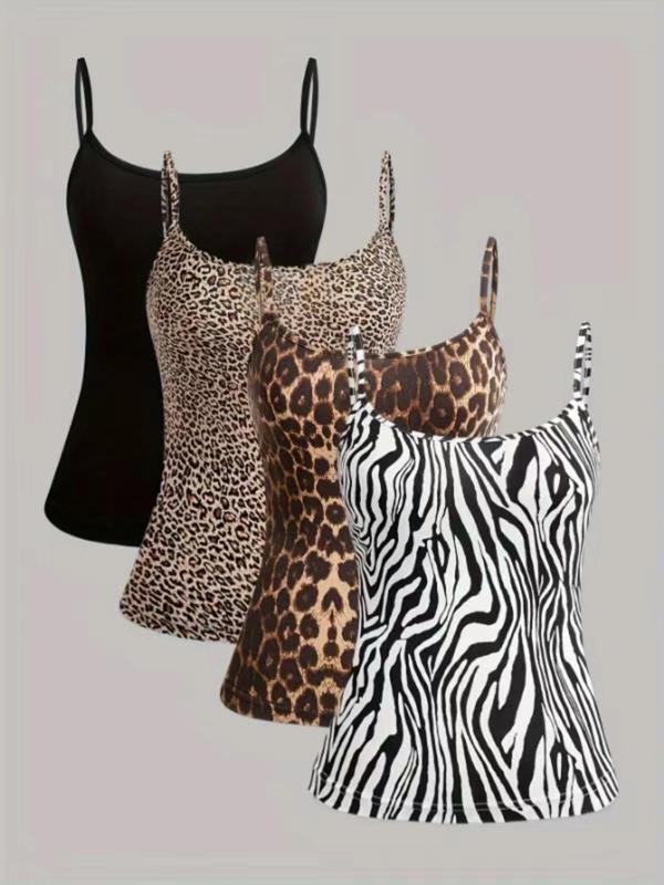 Women's Plain All Over Print Cami Top, Casual Sleeveless Spaghetti Strap Top for Summer, Ladies Clothes for Daily Wear