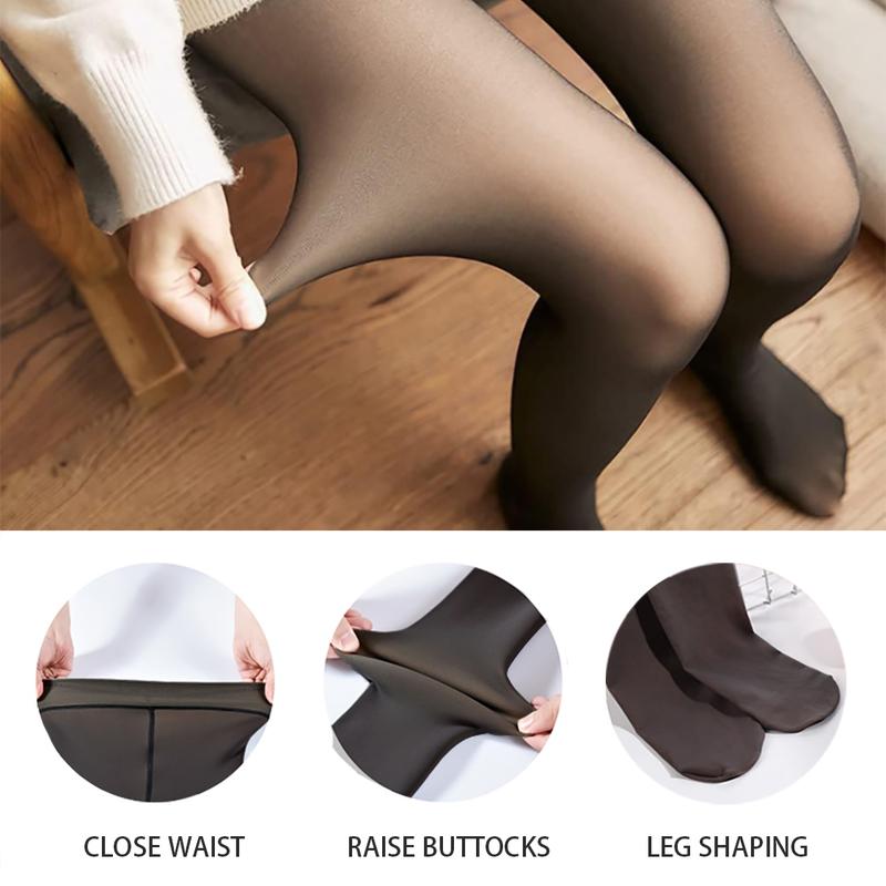 KISWON 2025 Newest Women Fake Transparent Tight Fleece Lined Thick High Waist Elasticity Thermal Pantyhose Warm leggings For Winter Womenswear Comfortable