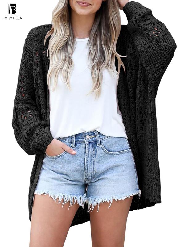 Women's Hollow Out Open Front Longsleeves Cardigan Sweater, Summer Cardigan for Women, Lady Casual Comfort Long Sleeve Knit Cardigans, Fashion Outerwear, Cardigan for Women, Fall Clothes, Ladies Knitwear Clothes, Halloween, Halloween Costume