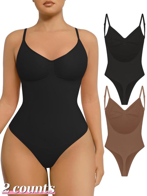 Women's Solid Seamless Backless Shapewear Bodysuit, Comfortable High Elasticity Tummy Control Thong Design Shaper, Women's Shapewear for All Seasons