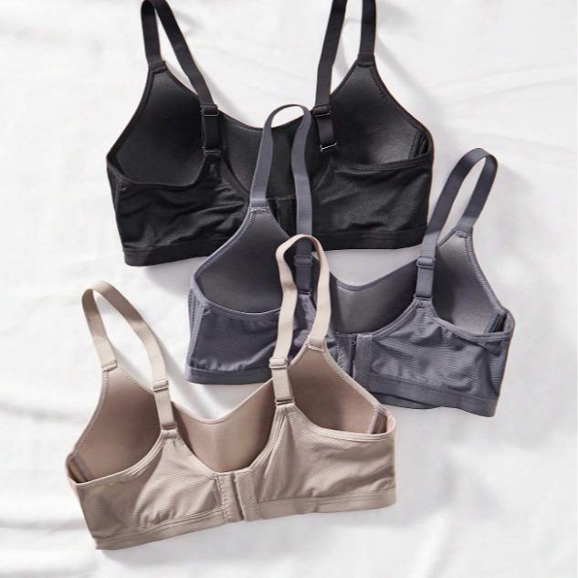 3PCS Lady's Comfortable Casual Wireless Soft Cup Solid Underwear Bra, Lingerie