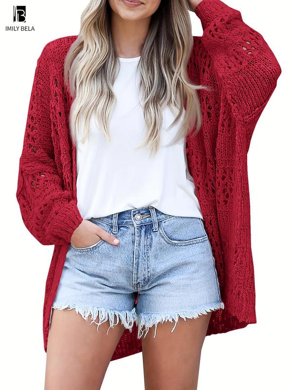 Women's Hollow Out Open Front Longsleeves Cardigan Sweater, Summer Cardigan for Women, Lady Casual Comfort Long Sleeve Knit Cardigans, Fashion Outerwear, Cardigan for Women, Fall Clothes, Ladies Knitwear Clothes, Halloween, Halloween Costume