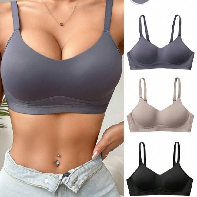 3PCS Lady's Comfortable Casual Wireless Soft Cup Solid Underwear Bra, Lingerie