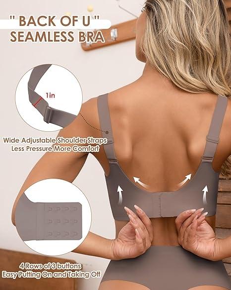 Full Coverage Seamless Wireless Push Up Bra for Women Comfort V Neck Bralettes with Support