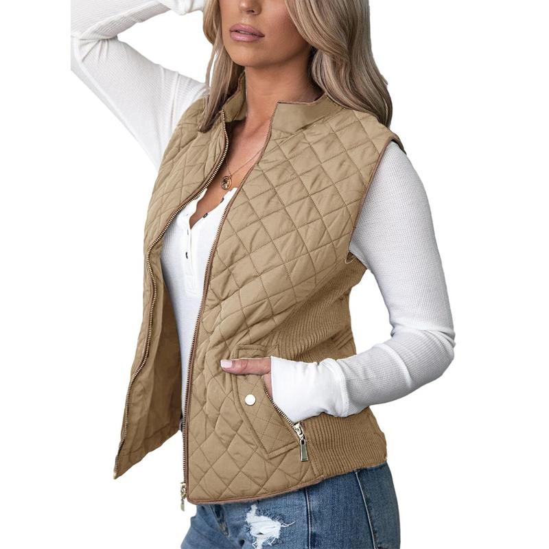 Goranbon Women's Vest Padded Stand Collar Lightweight Outerwear Casual Zip Pocket Quilted Vest Coat for Women