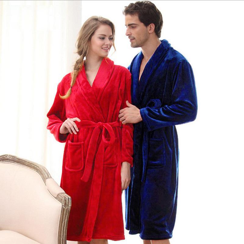 Bathrobe Long Sleeve Pajamas Solid Color Polo Collar Casual Flannel Nightgown Couple Homewear Womenswear Clothing