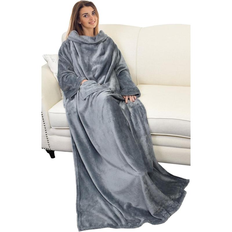 Wearable Blanket with Sleeves and Pocket, Cozy Soft Fleece Mink Micro Plush Wrap Throws Blanket Robe for Women and Men, Gift for Her