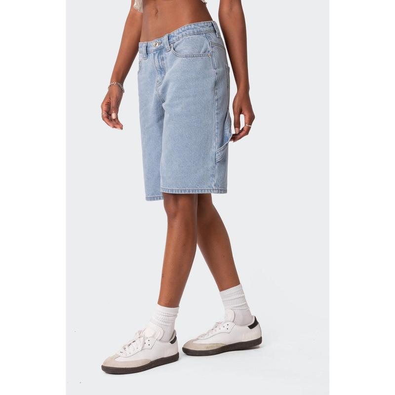 Low Rise Bermuda Denim Carpenter Shorts