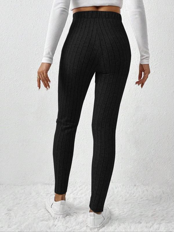 Women's Plain High Waist Ribbed Leggings, Casual Comfy Skinny Pants for Daily Wear, Ladies Bottoms for All Seasons