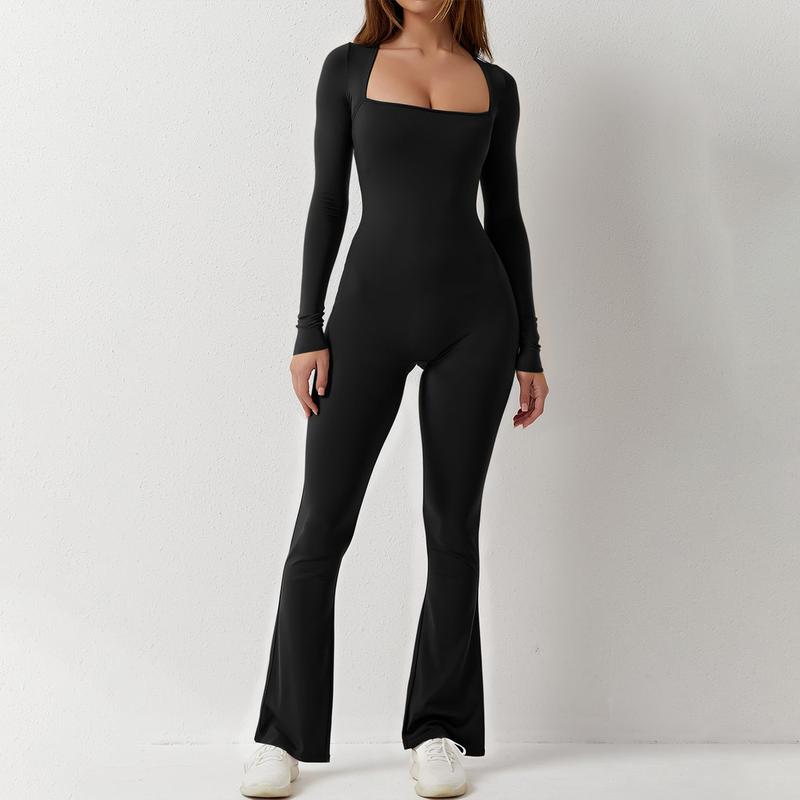 Women Jumpsuit, Long Sleeve Square Neck SolidFit Ladies Fall Romper Clubwear