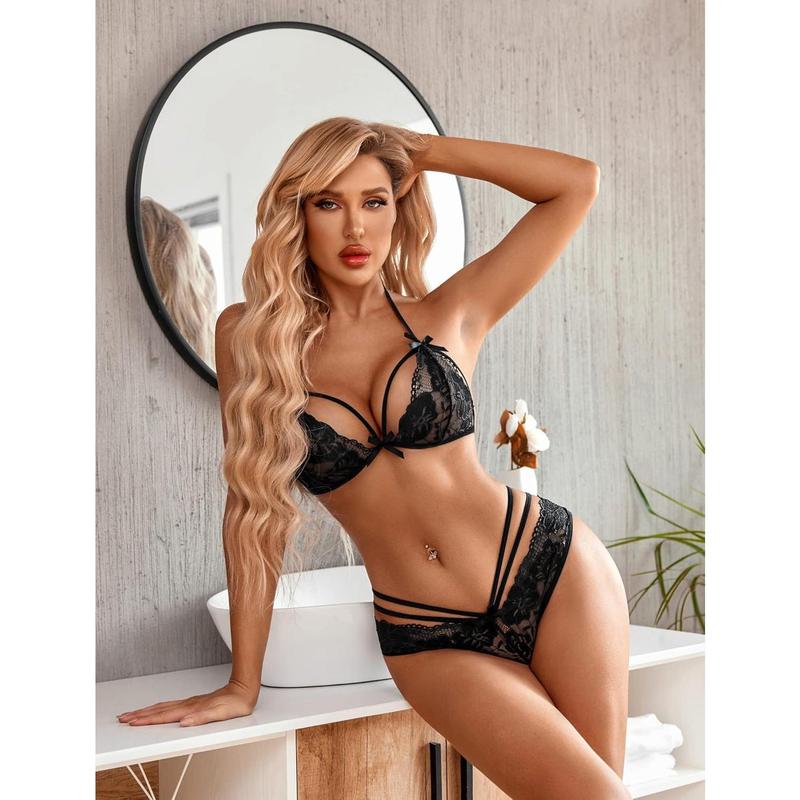 Lingerie lace babydoll 2 pieces sexy bra and panty set