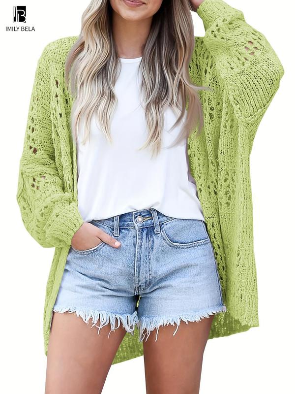 Women's Hollow Out Open Front Longsleeves Cardigan Sweater, Summer Cardigan for Women, Lady Casual Comfort Long Sleeve Knit Cardigans, Fashion Outerwear, Cardigan for Women, Fall Clothes, Ladies Knitwear Clothes, Halloween, Halloween Costume