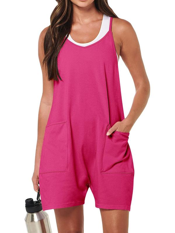 Women's Plain Pocket Adjustable Strap Cami Romper without Tank Top, Casual Sleeveless Jumpsuit for Summer, Ladies Clothes for Daily Wear, Back-to-School Clothing, Summer Outfits