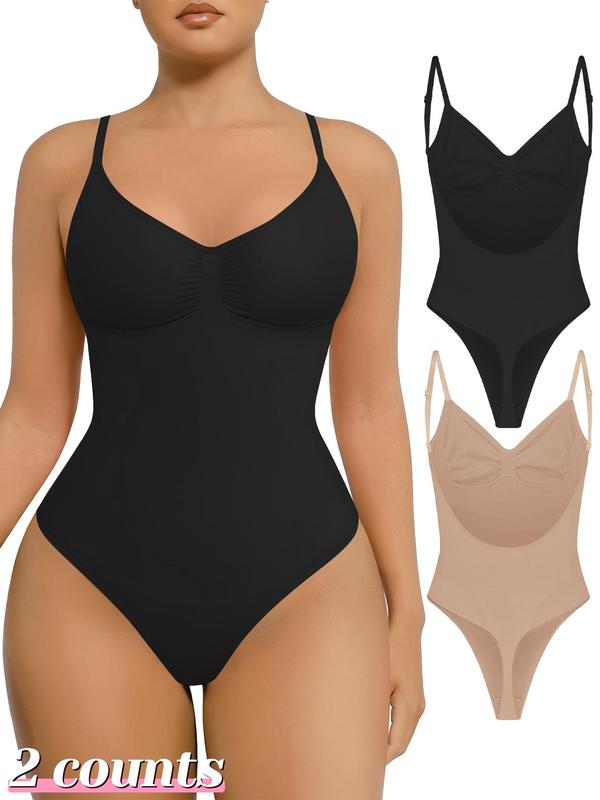 Women's Solid Seamless Backless Shapewear Bodysuit, Comfortable High Elasticity Tummy Control Thong Design Shaper, Women's Shapewear for All Seasons