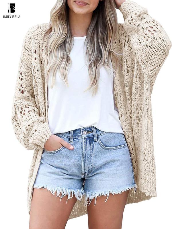 Women's Hollow Out Open Front Longsleeves Cardigan Sweater, Summer Cardigan for Women, Lady Casual Comfort Long Sleeve Knit Cardigans, Fashion Outerwear, Cardigan for Women, Fall Clothes, Ladies Knitwear Clothes, Halloween, Halloween Costume