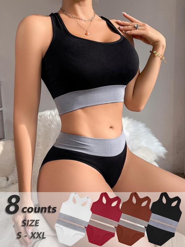 Women's Colorblock Wireless Bra & Panty Set, Breathable Comfortable Push Up Bra & Panty Set, Lingerie Set for Women