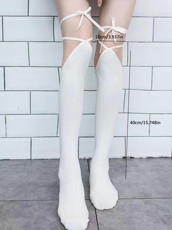 Women's 1 Pair Plain Lace Up Over The Knee Socks, Elegant Solid Comfy Breathable Stockings, Women's Socks for Daily Wear