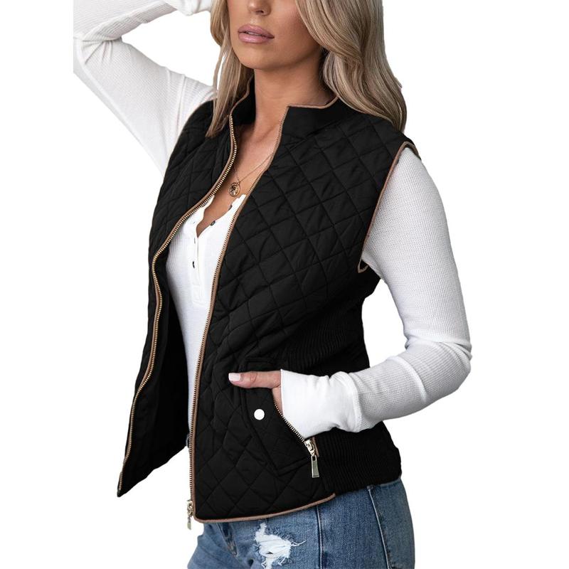 Goranbon Women's Vest Padded Stand Collar Lightweight Outerwear Casual Zip Pocket Quilted Vest Coat for Women