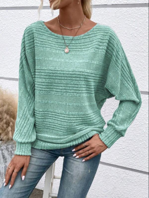 Women's Striped Print Batwing Sleeve Crew Neck Sweatshirt, Casual Long Sleeve Round Neck Pullover for Spring & Fall, Fashion Women's Top for Daily Wear