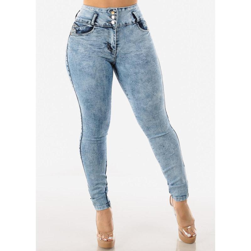 Super High Waisted Levantacola Acid Wash Skinny Jeans