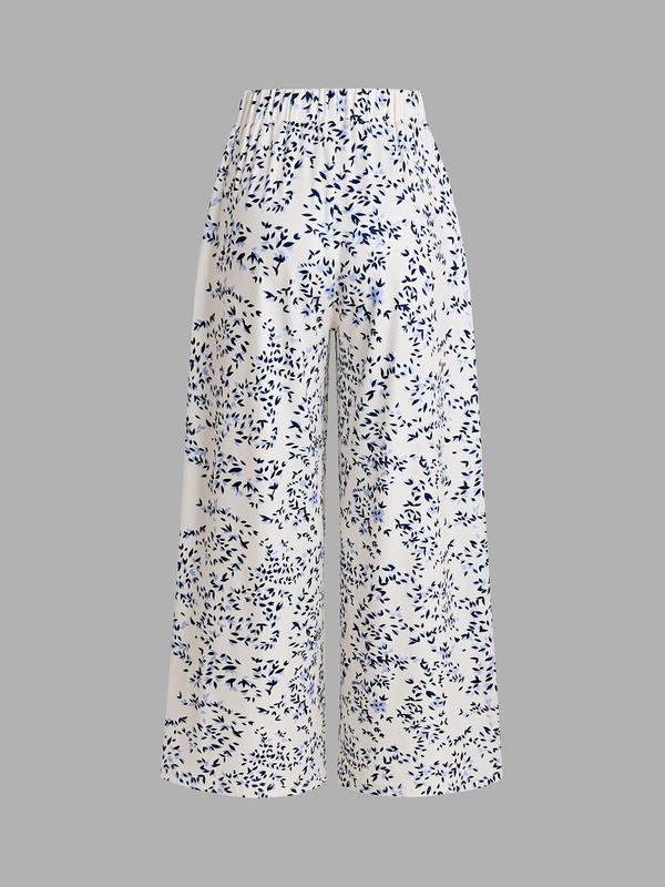 YOZY [5 Colors] Boho All Over Print Pocket Wide Leg Pants, Casual Elastic Waist Trousers, 2024 Women's Daily Outfits for Summer & Fall