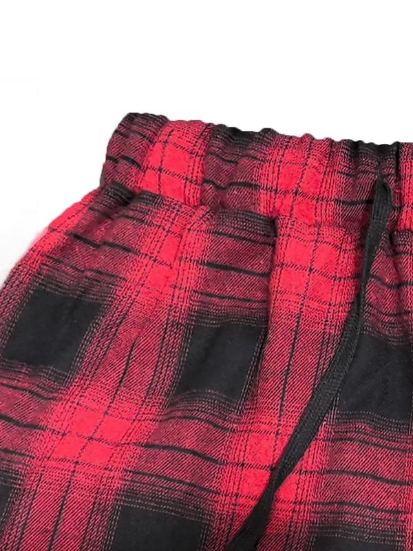 Women's Plaid Print Drawstring Waist Wide Leg Pants, Casual Comfy Elastic Waist Trousers for Daily Wear, Ladies Bottoms for All Seasons