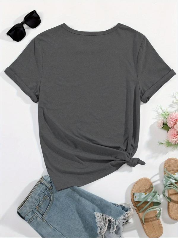 Women's Skeleton & Letter Print Round Neck Tee, Fashion Casual Short Sleeve T-shirt, Ladies Summer Clothes for Daily Wear