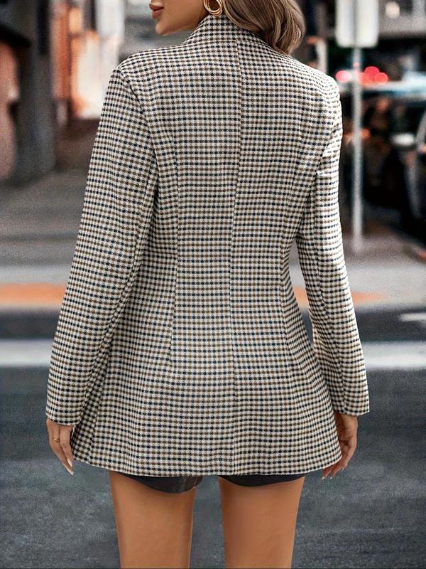 Women's Plaid Print Long Sleeve Coat, Casual Elegant Open Front Outerwear for Spring & Fall, Ladies Clothes for Daily Wear