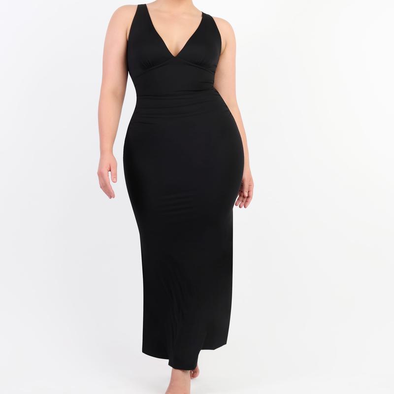 Shapellx  Premium Seamless Full Length Bodysuit & Mermaid Hem Black Shaping Dress