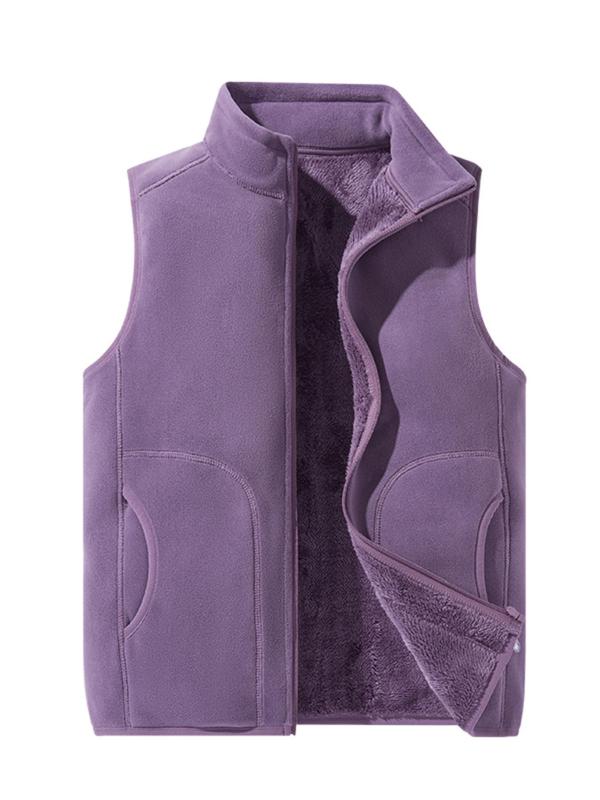 Women's Solid Color Zip Up Vest Jacket, Casual Pocket Stand Collar Sleeveless Outerwear for Fall & Winter, Ladies Sportswear for Outdoor Activities