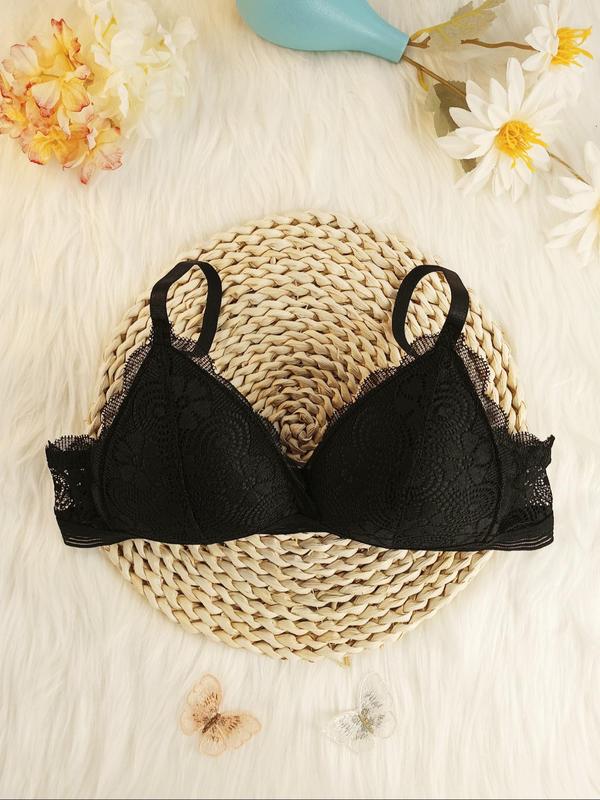 Women's Contrast Lace Wireless Lingerie, Soft Comfortable Adjustable Strap  Push Up Bra, Adjustable Strap Lingerie for All Seasons