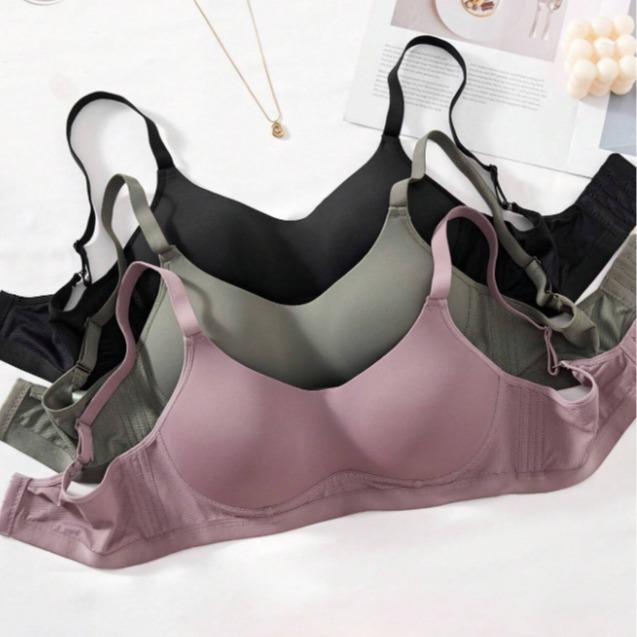 3PCS Lady's Comfortable Casual Wireless Soft Cup Solid Underwear Bra, Lingerie