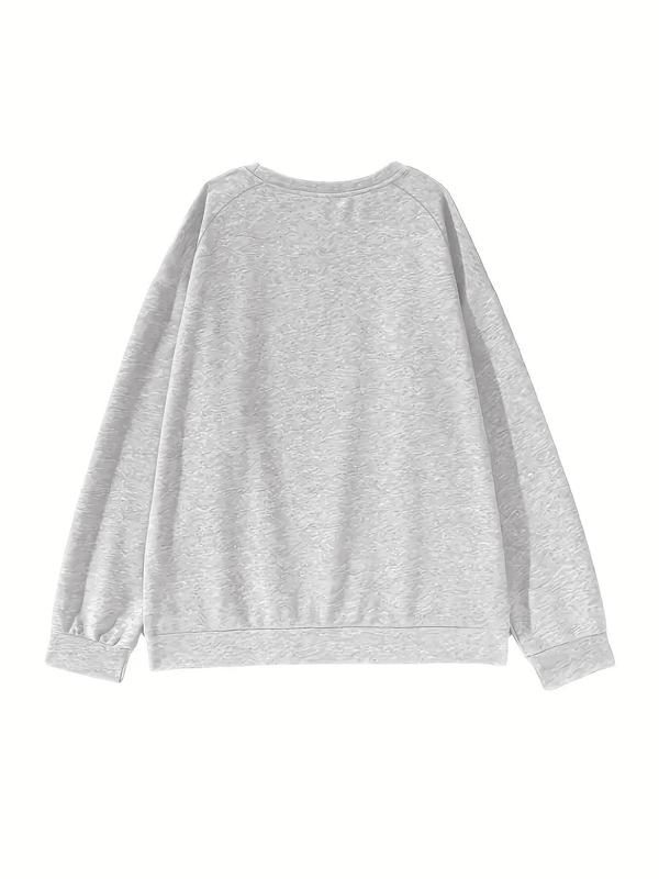 Plus Size Christmas Print Round Neck Sweatshirt, Casual Raglan Sleeve Crew Neck Pullover for Daily Wear, Women's Plus Clothing for Fall & Winter