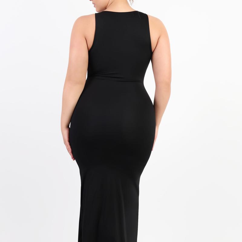 Shapellx  Premium Seamless Full Length Bodysuit & Mermaid Hem Black Shaping Dress