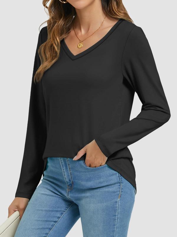 Womens Long Sleeve V Neck Shirts Basic Tee Casual Top Fall Trendy Tunic Outfits Fitted T Shirts Fashion Womenswear Coat Comfy Sleeve  Soft  Shirt