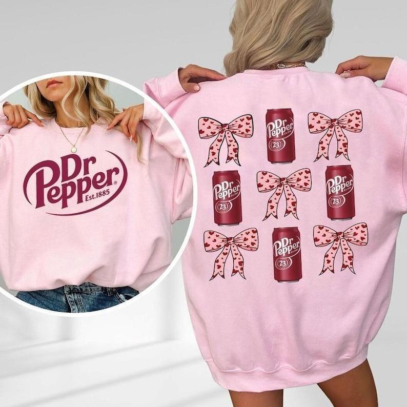 Dr Pepper pink coquette bow 2 Sides SWEATER & SHIRT, Pepper lover, Pepper Fan, Gift for love one