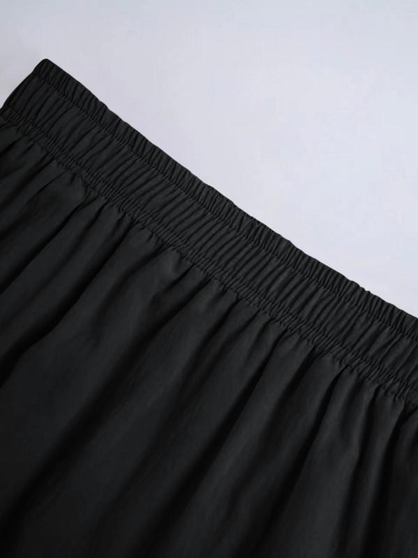 Women's Solid Ruffle Hem High Waist Skirt, Casual Elastic Waist A Line Long Skirt, Ladies Bottoms for All Seasons