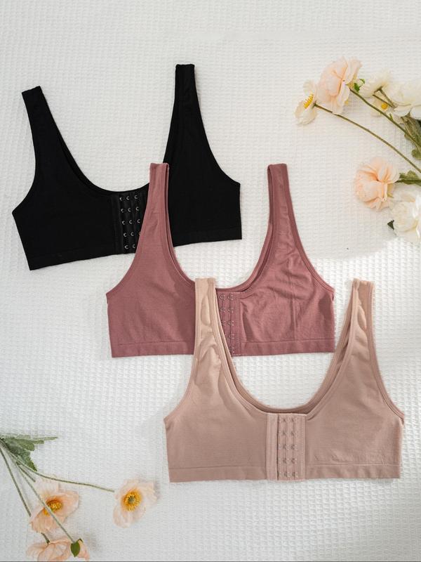 Women's Solid Wireless Bralette, Comfortable Breathable Buckle Front Bra, Softness Lightweight Lingerie for All Seasons